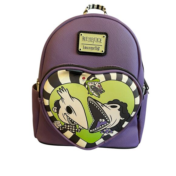 NWT Loungefly Beetlejuice Adam & Barbara Purple Mini Backpack Exclusive Collect - Picture 1 of 11